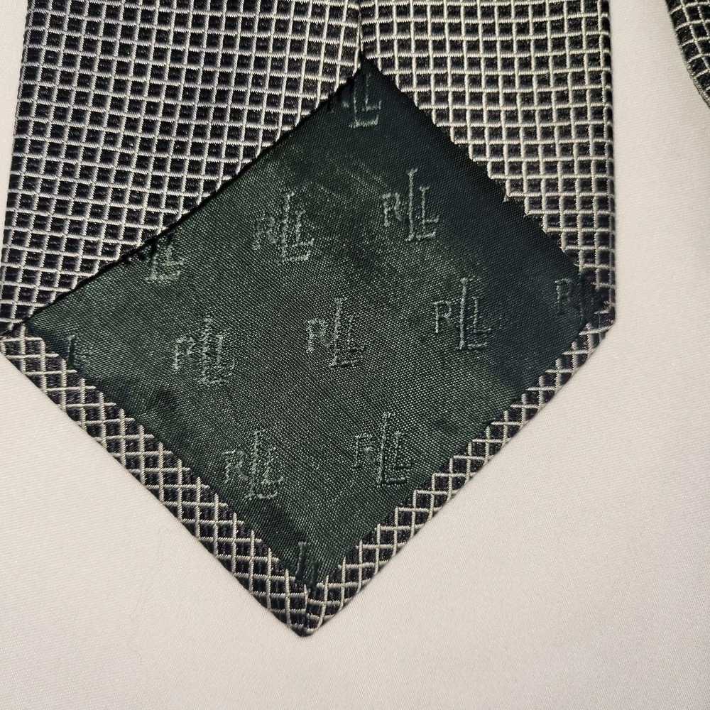 Ralph Lauren Silk Tie Mens Black White Grid Pattern Hand Finished USA - Picture 7 of 7